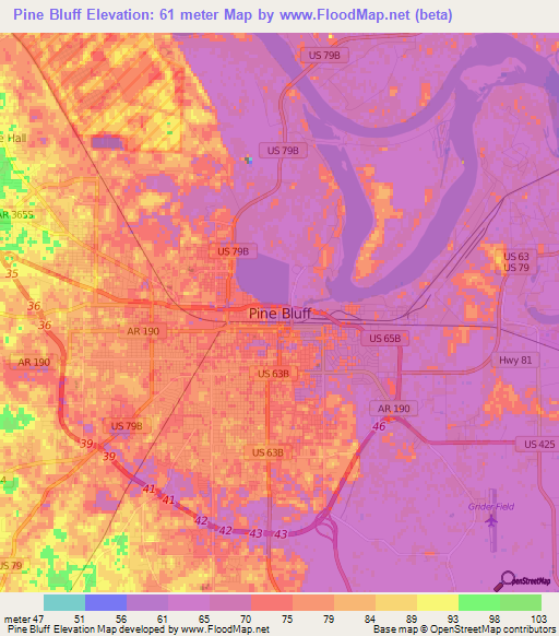 Pine Bluff,US Elevation Map