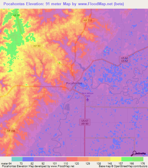 Pocahontas,US Elevation Map