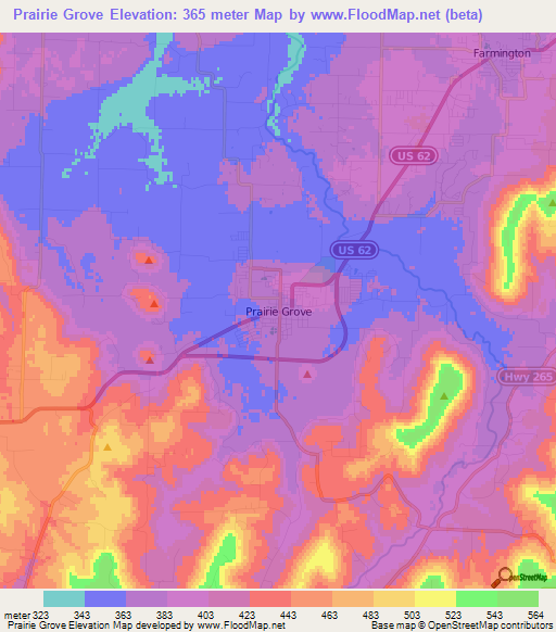 Prairie Grove,US Elevation Map