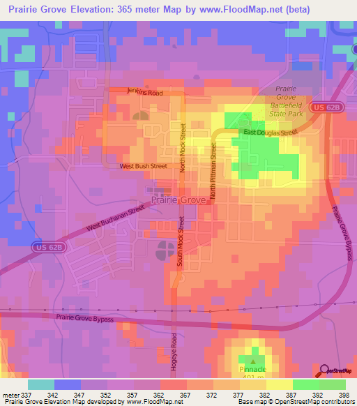 Prairie Grove,US Elevation Map