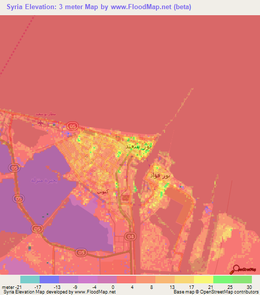 Syria,Egypt Elevation Map