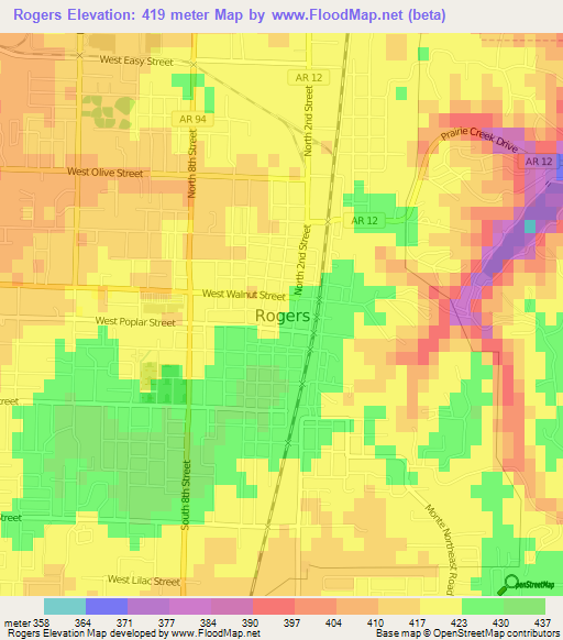 Rogers,US Elevation Map