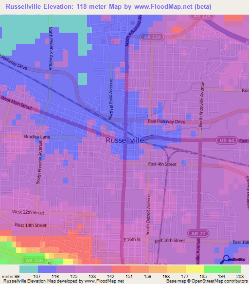 Russellville,US Elevation Map