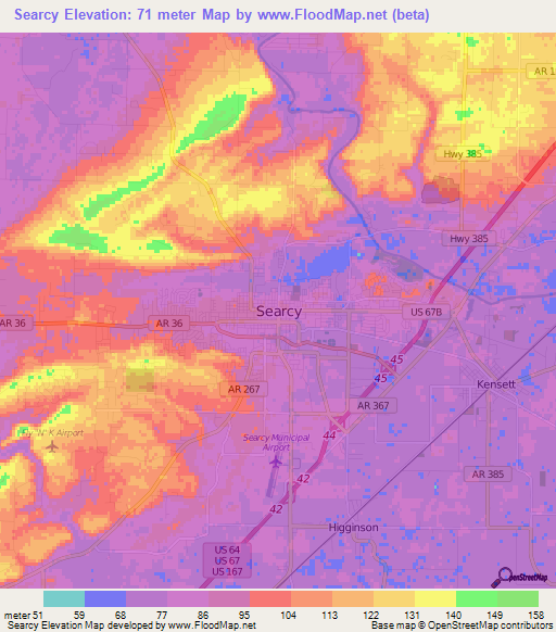 Searcy,US Elevation Map