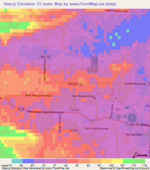 Searcy,US Elevation Map