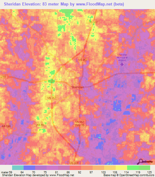 Sheridan,US Elevation Map