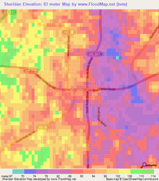 Sheridan,US Elevation Map