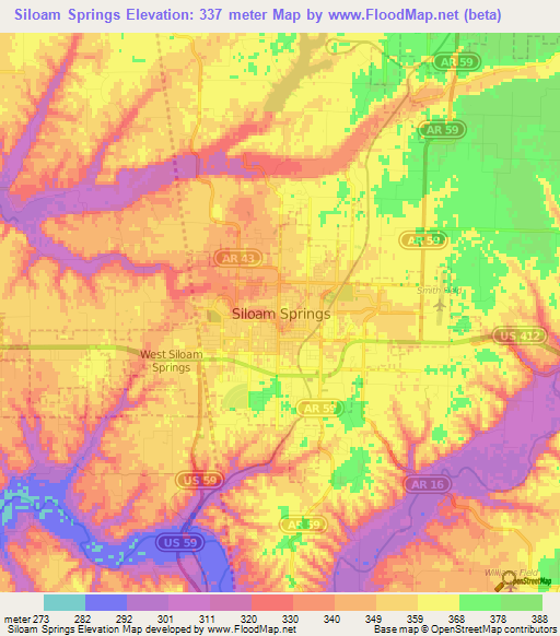 Siloam Springs,US Elevation Map