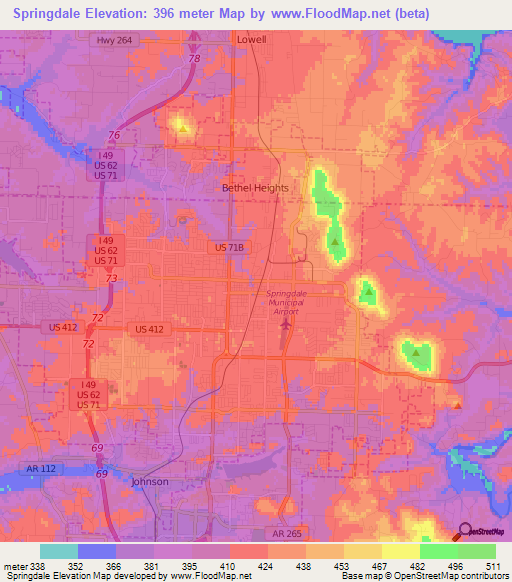 Springdale,US Elevation Map