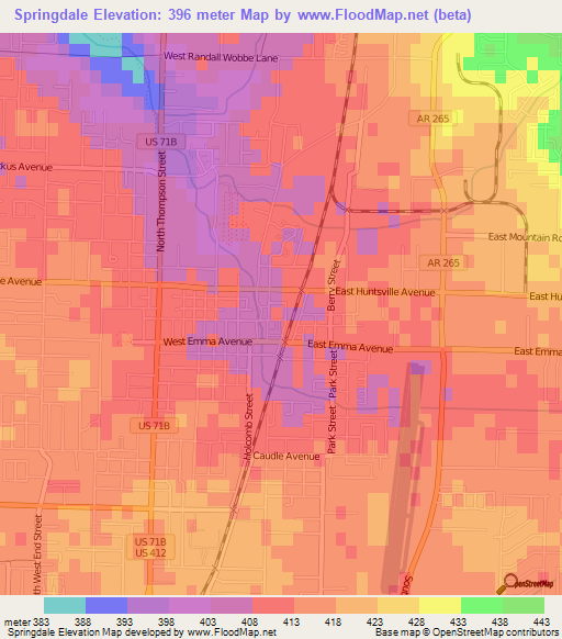 Springdale,US Elevation Map