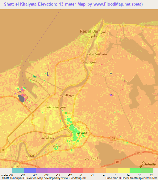 Shatt el-Khaiyata,Egypt Elevation Map