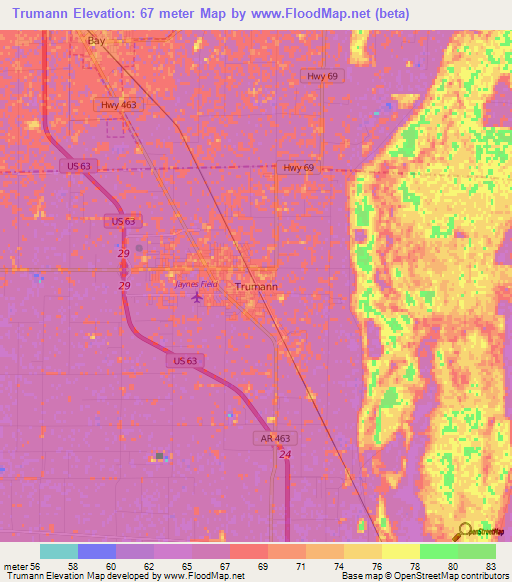 Trumann,US Elevation Map