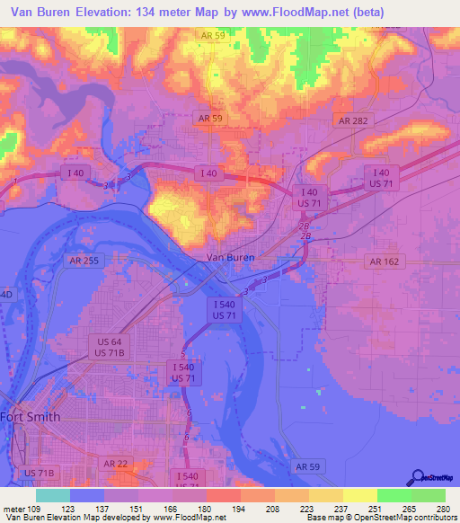 Van Buren,US Elevation Map