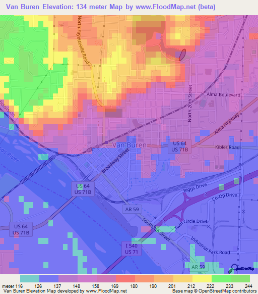 Van Buren,US Elevation Map