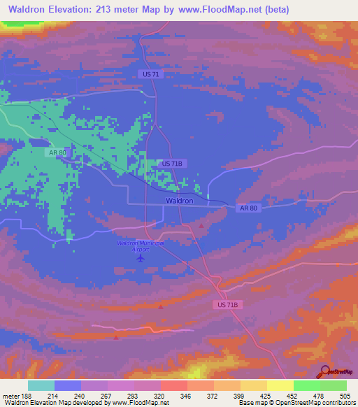 Waldron,US Elevation Map