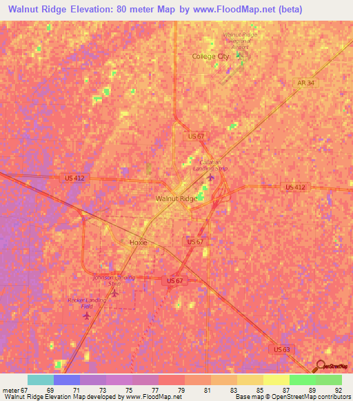 Walnut Ridge,US Elevation Map