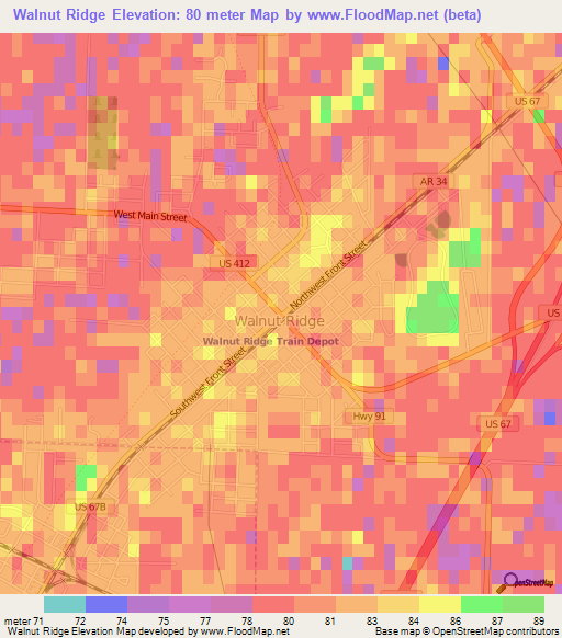 Walnut Ridge,US Elevation Map