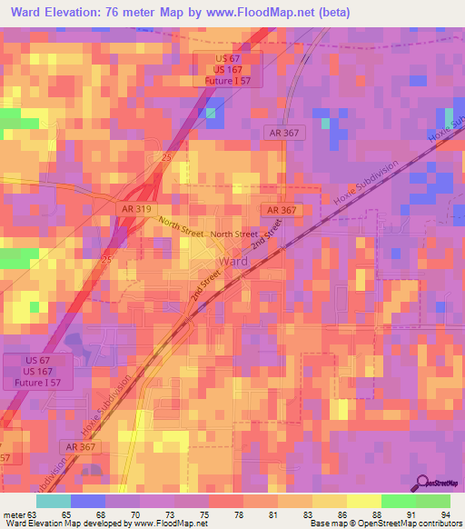 Ward,US Elevation Map