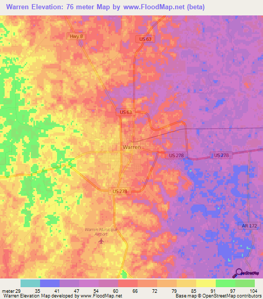 Warren,US Elevation Map