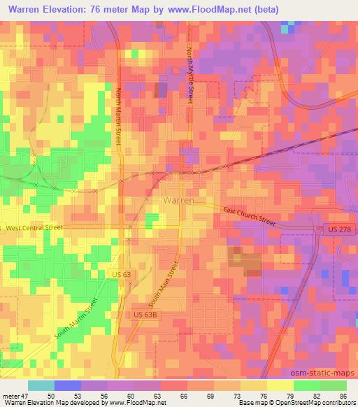 Warren,US Elevation Map