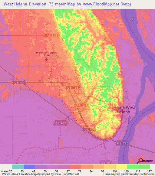 West Helena,US Elevation Map