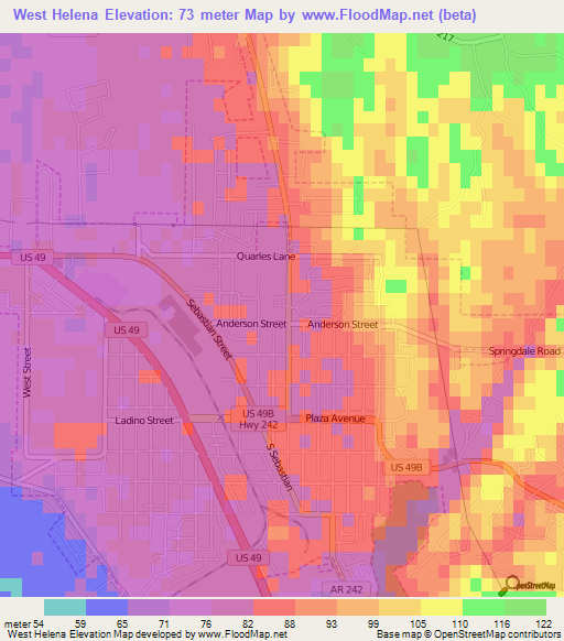 West Helena,US Elevation Map