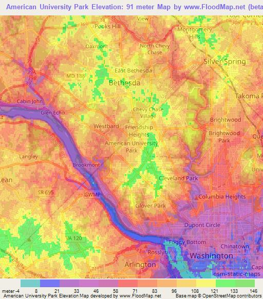 American University Park,US Elevation Map