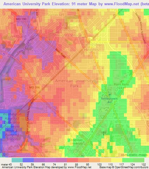 American University Park,US Elevation Map