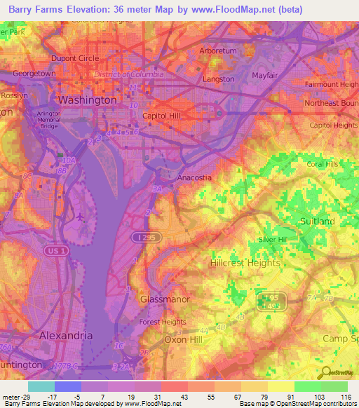 Barry Farms,US Elevation Map