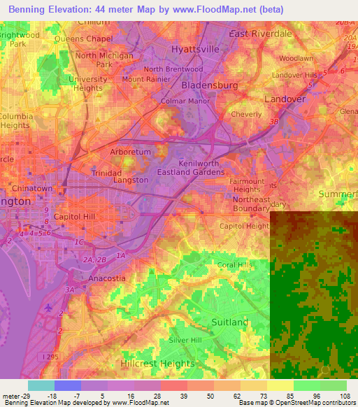 Benning,US Elevation Map