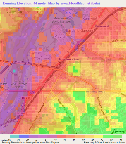 Benning,US Elevation Map