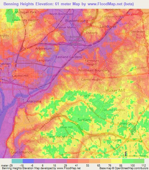 Benning Heights,US Elevation Map