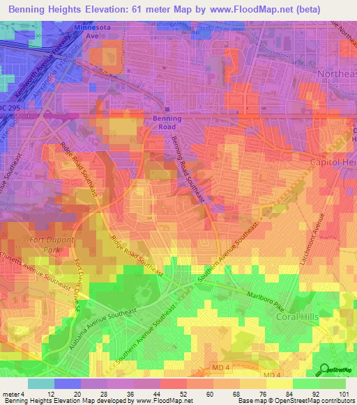 Benning Heights,US Elevation Map