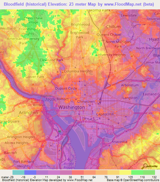 Bloodfield (historical),US Elevation Map