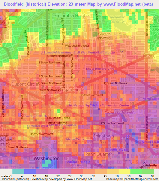 Bloodfield (historical),US Elevation Map