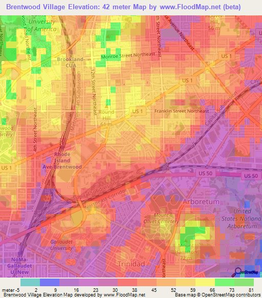 Brentwood Village,US Elevation Map