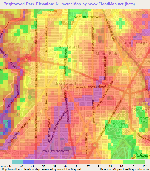 Brightwood Park,US Elevation Map