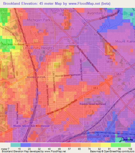 Brookland,US Elevation Map