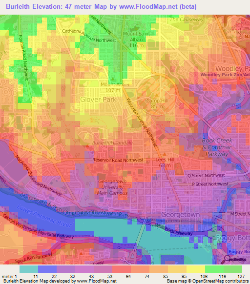 Burleith,US Elevation Map