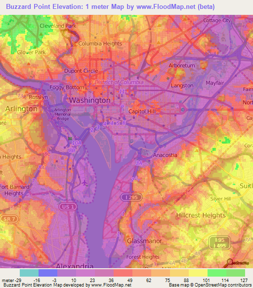 Buzzard Point,US Elevation Map