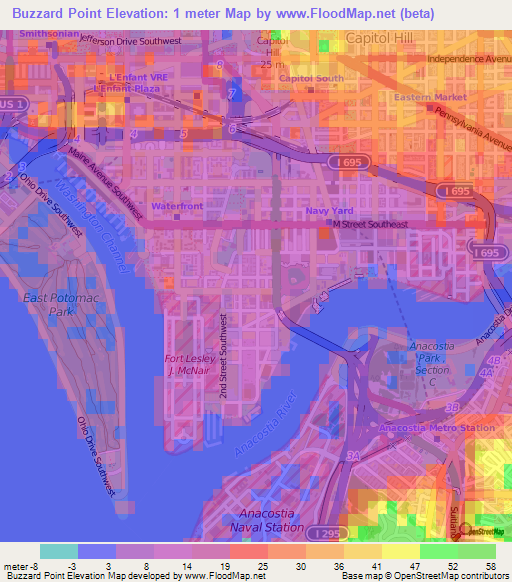 Buzzard Point,US Elevation Map