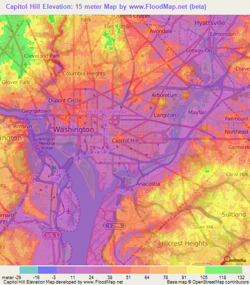 Capitol Hill,US Elevation Map