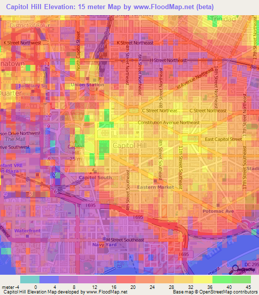 Capitol Hill,US Elevation Map