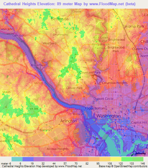 Cathedral Heights,US Elevation Map