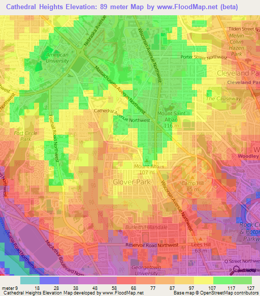 Cathedral Heights,US Elevation Map