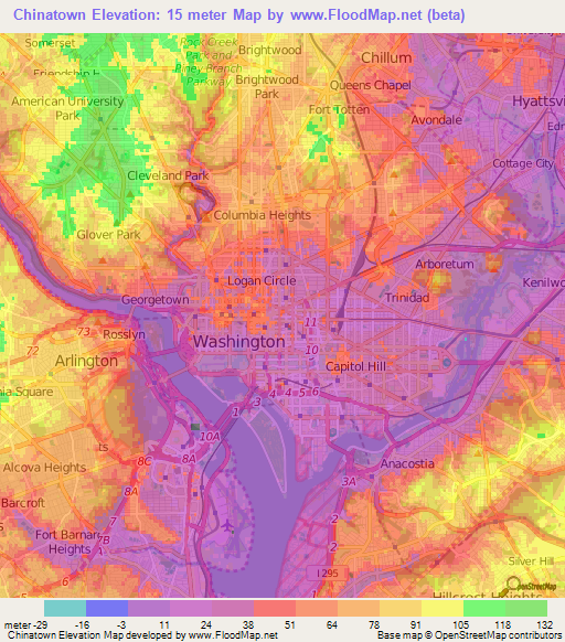 Chinatown,US Elevation Map