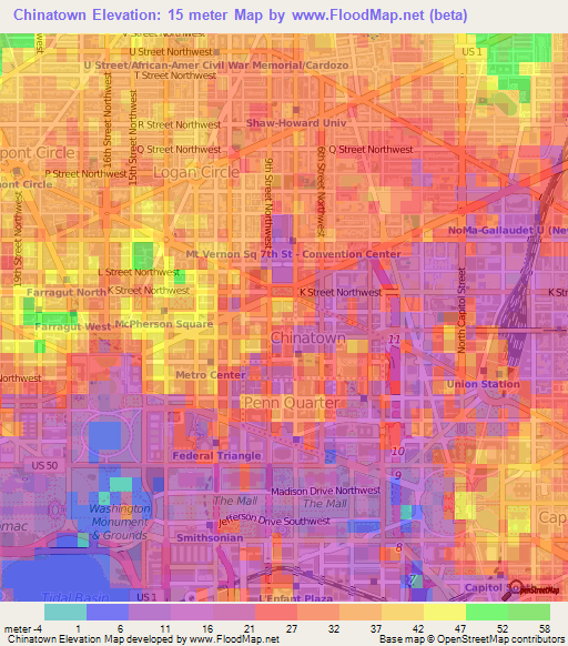 Chinatown,US Elevation Map