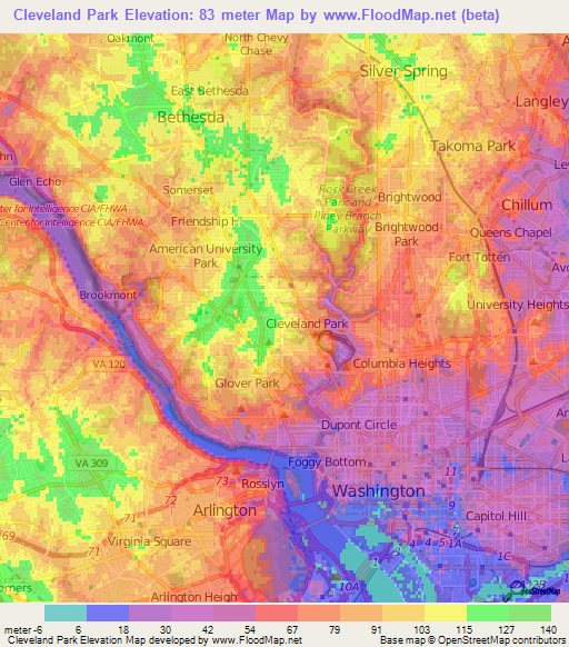 Cleveland Park,US Elevation Map