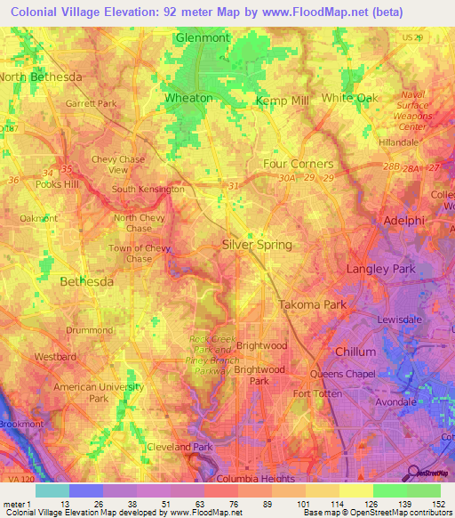 Colonial Village,US Elevation Map