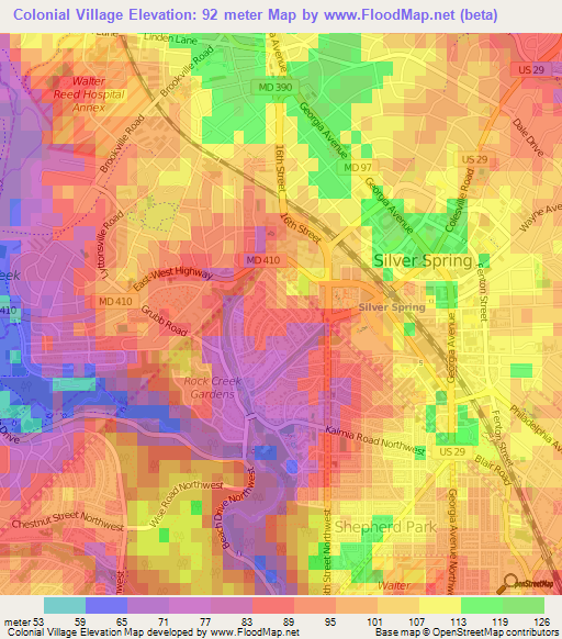 Colonial Village,US Elevation Map